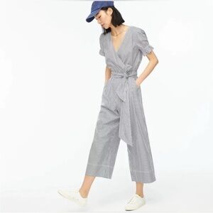 J Crew Ruffle Stretch Cotton Poplin Jumpsuit